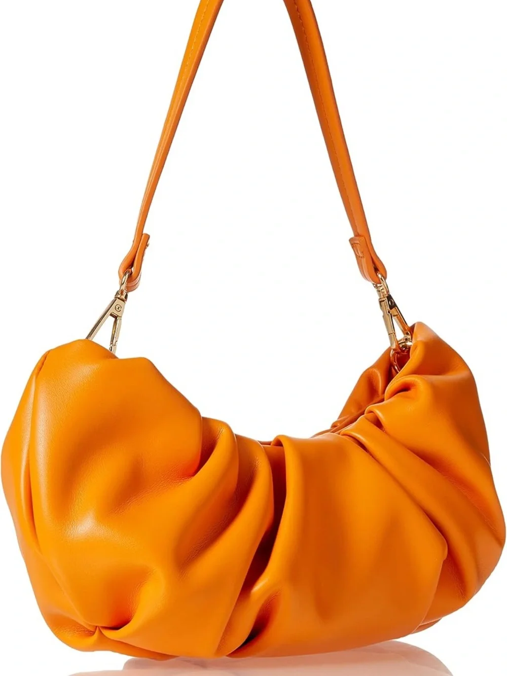 Chic Orange Gathered Shoulder Bag with Wristlet
